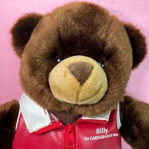SKM 15” Plush Bear Billy Gardner White Advertising Stuffed Animal Red Vest